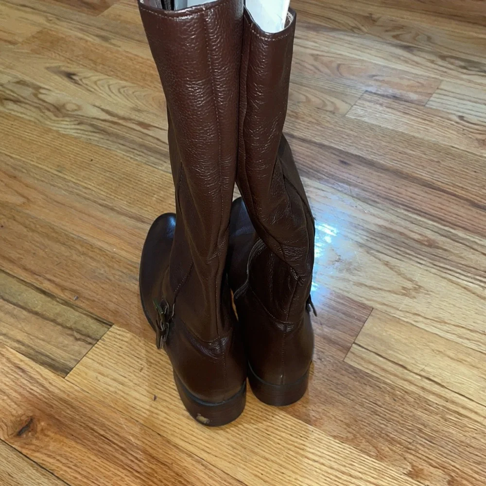 NEW Flat Genuine LEATHER KNEE HIGH WIDE CALF PLUS BOOTS Brown 10